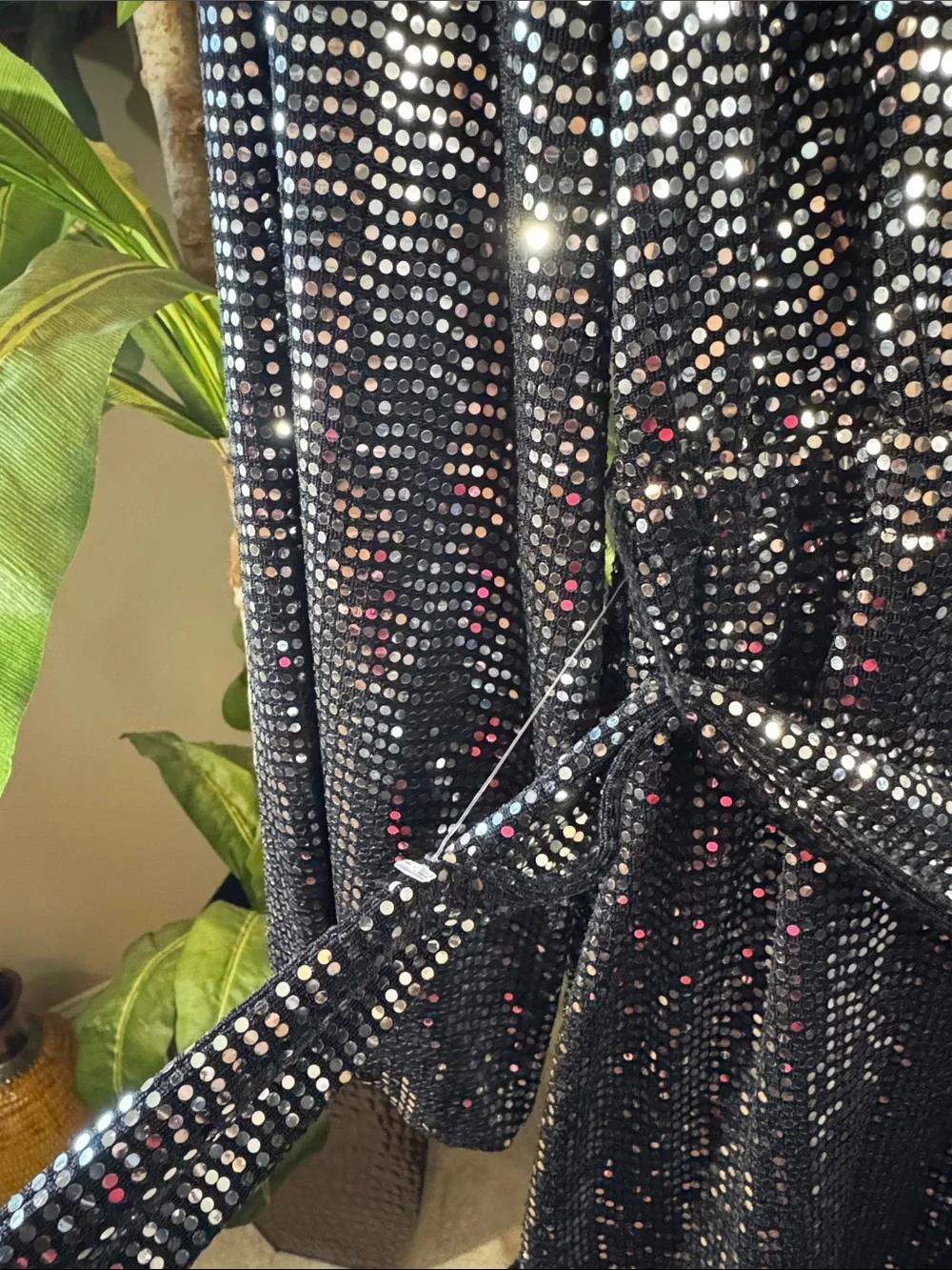 Michael Kors Black Sequin Wrap Dress W/ Belt, Zip-back, open. Size M, New W/ Tag